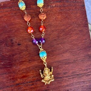 Vintage Ganesha Necklace with Turquoise, Rudraksha Sterling Silver Mala